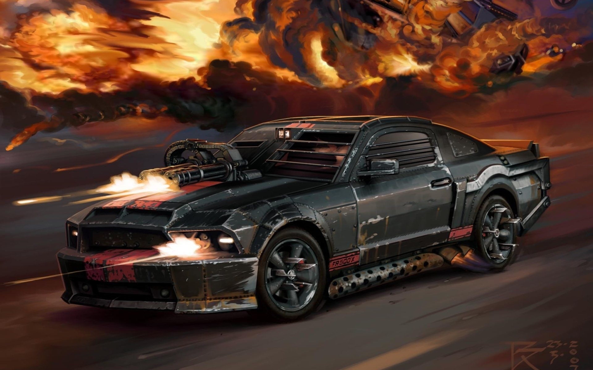Black Guns Cars Explosions Digital Art Artwork Death Race