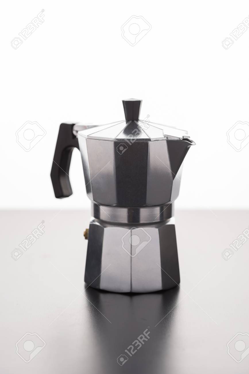 Italian Expresso Machine Over Wooden Background With Copy Space