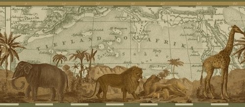 Via Vintage Explorer Map African Animals Wallpaper Border