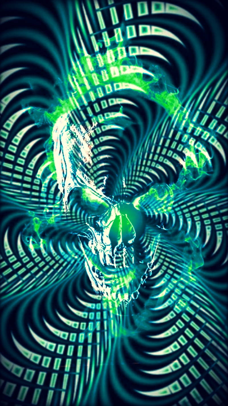 Set The Night Ablaze With A Green Fire Skull Wallpaper