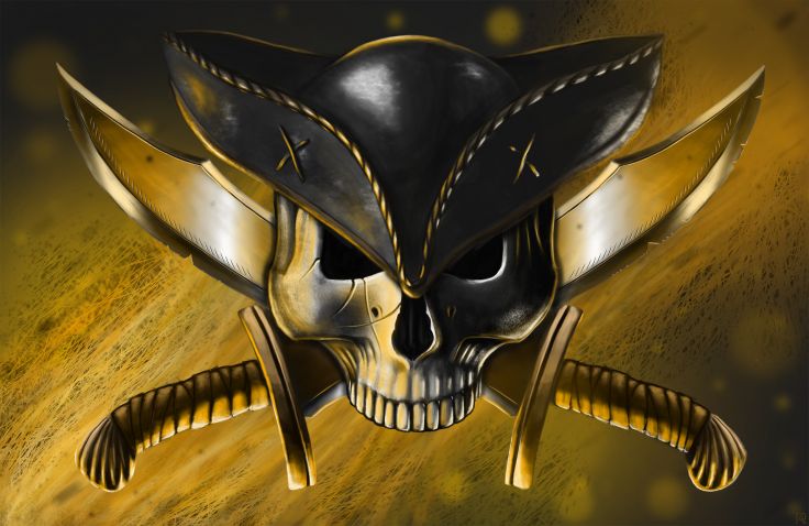 Art Pirate Skull Hat Guns Knives Jolly Roger Wallpaper