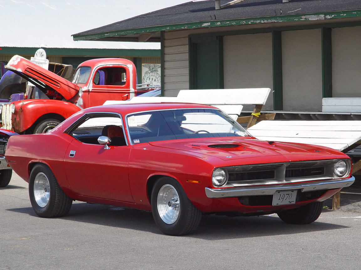Plymouth Cuda Red Front Angle Wallpaper