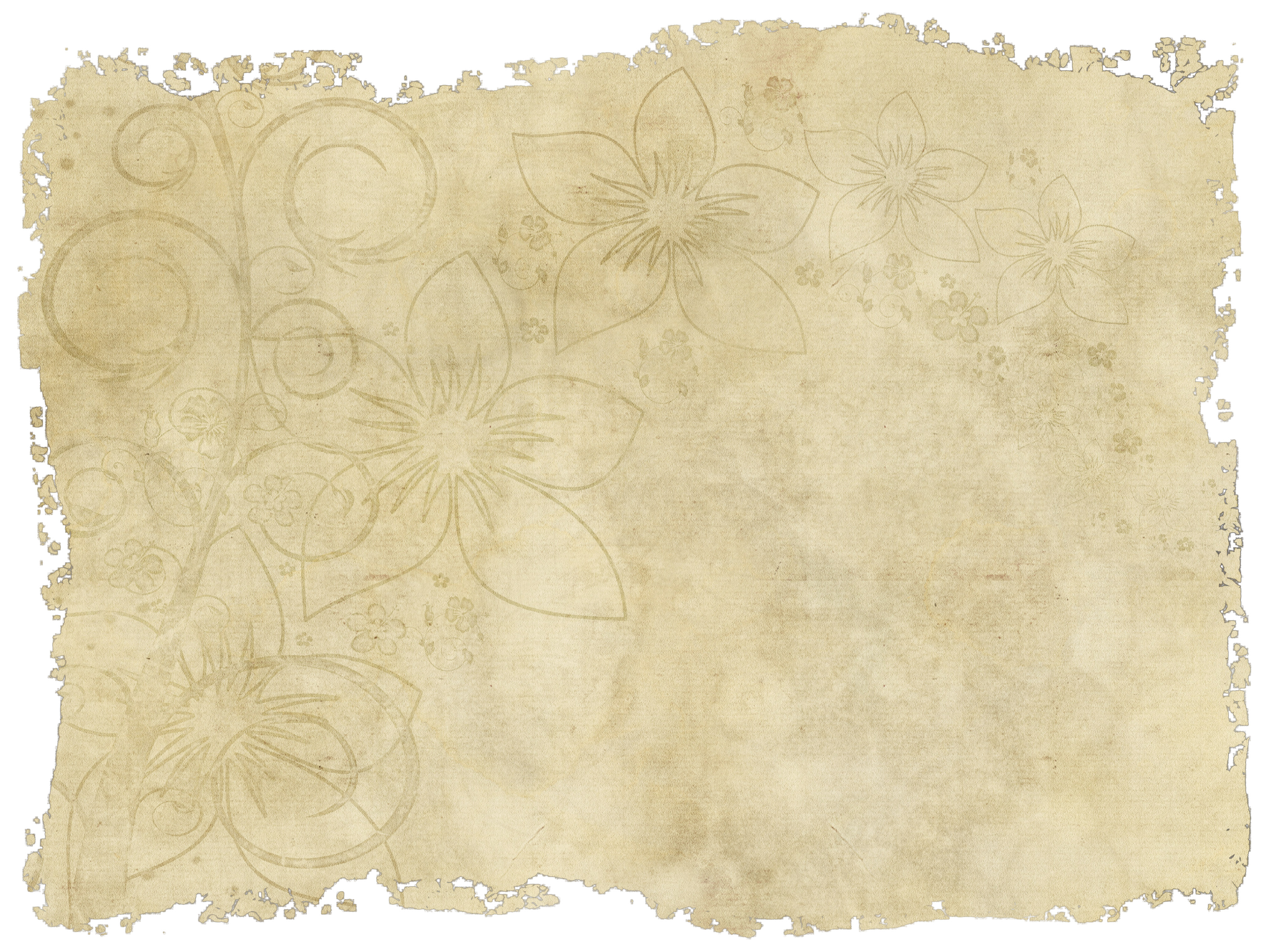 Faded Floral Design On Old Vintage Paper With Ripped And Torn Edges