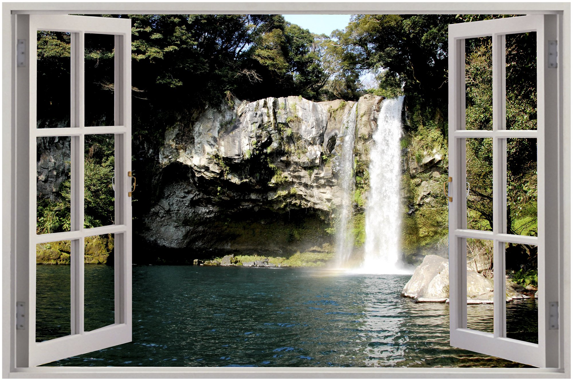 3D Window waterfall View Wall Stickers Film Mural Art Decal Wallpaper