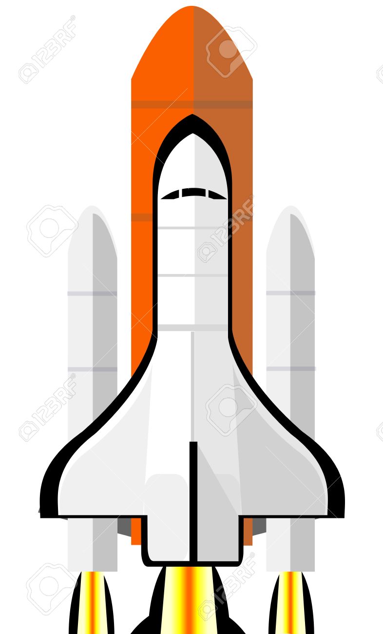 Vector Cartoon Space Shuttle Taking Off Illustration Isolated