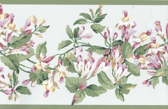 Pink Painted Floral Wallpaper Border Roll Traditional