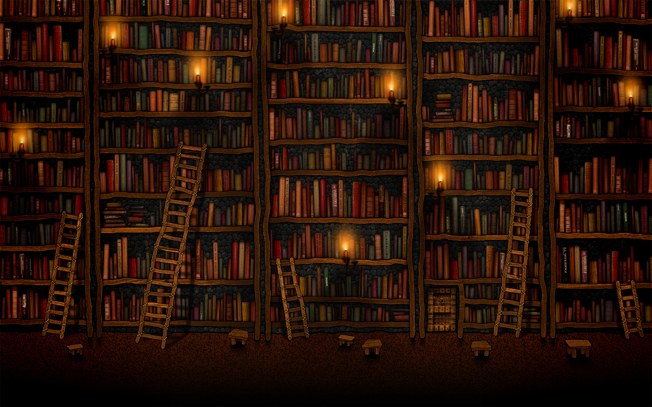 Pictures Bookshelves Cozy Ladders Library Wallpaper