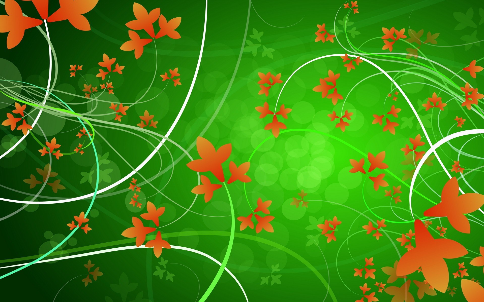 Green Background With Orange Leaves Designs HD Wallpaper