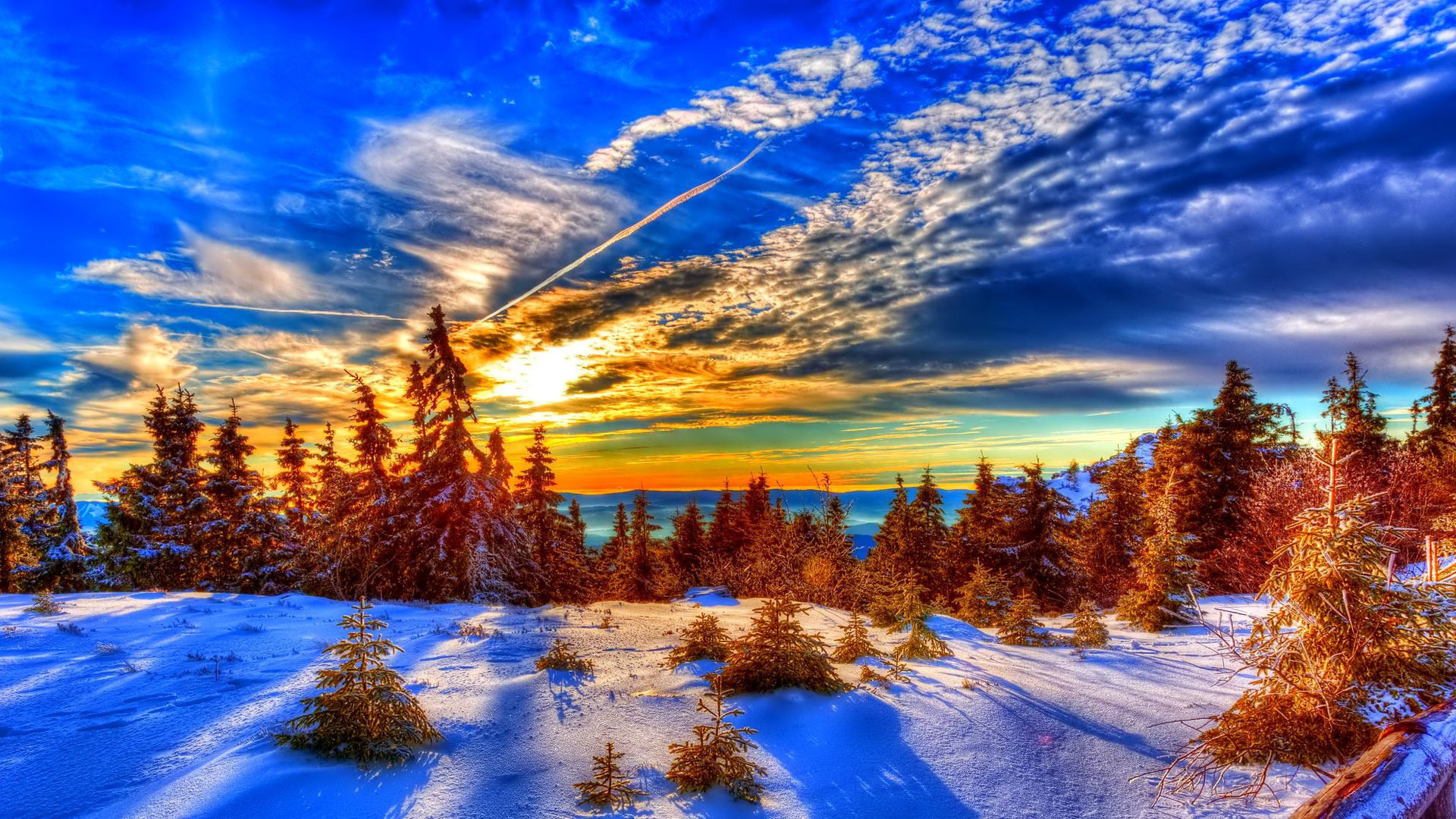 Winter Sunset HD Wallpaper