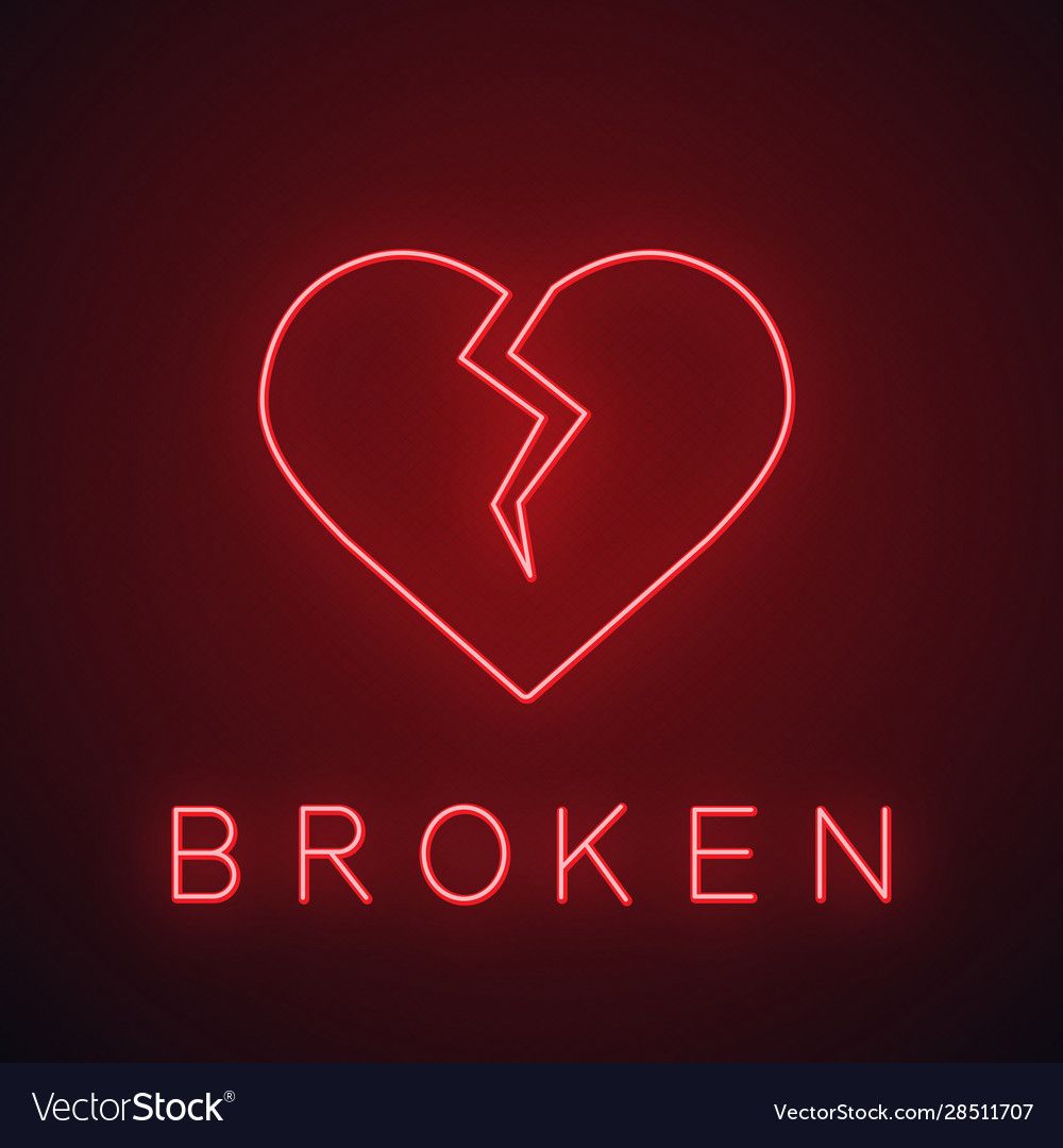 Broken Heart Neon Light Icon Heartbreak Glowing Sign Beak Up