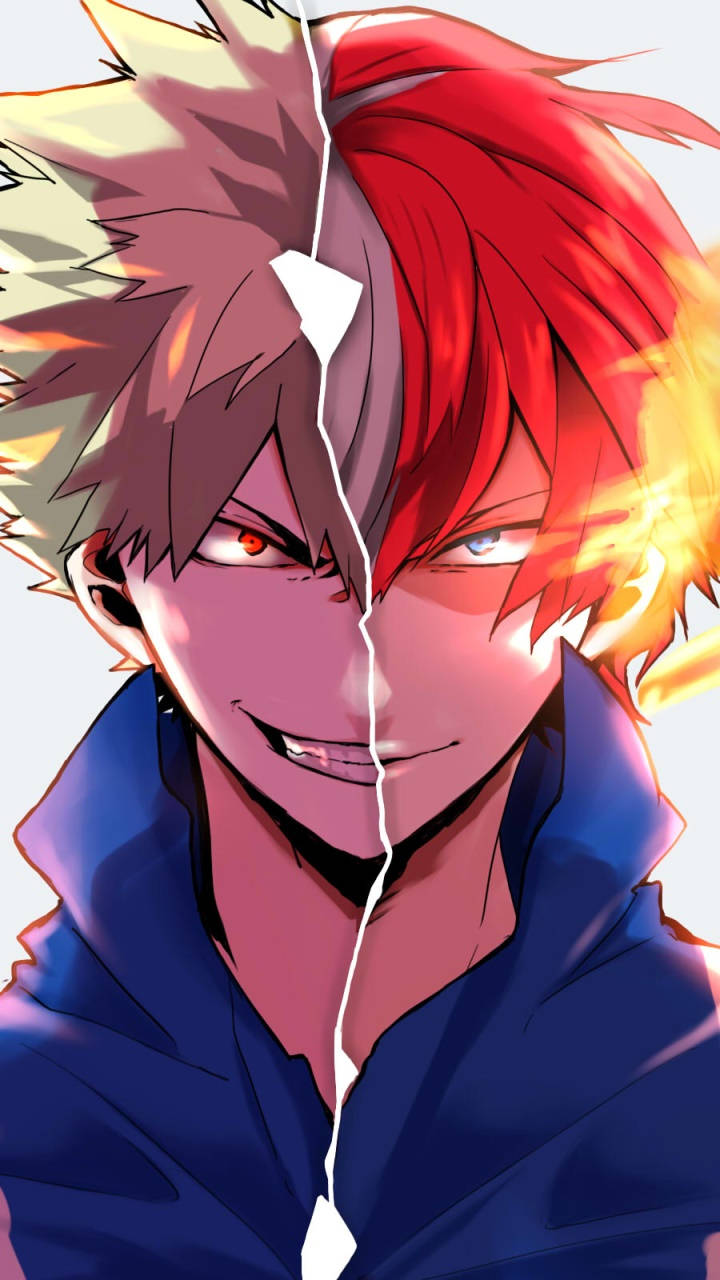 Join The Heroes Deku Todoroki And Bakugo As They Battle Wallpaper