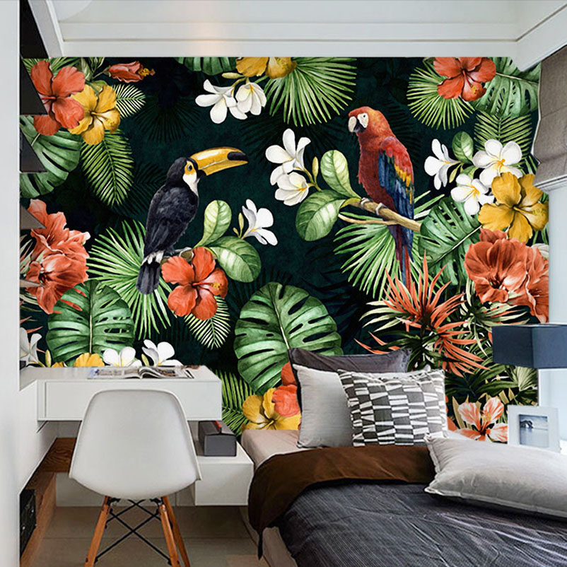 Custom Mural Wallpaper Painting Pastoral Parrot Tropical