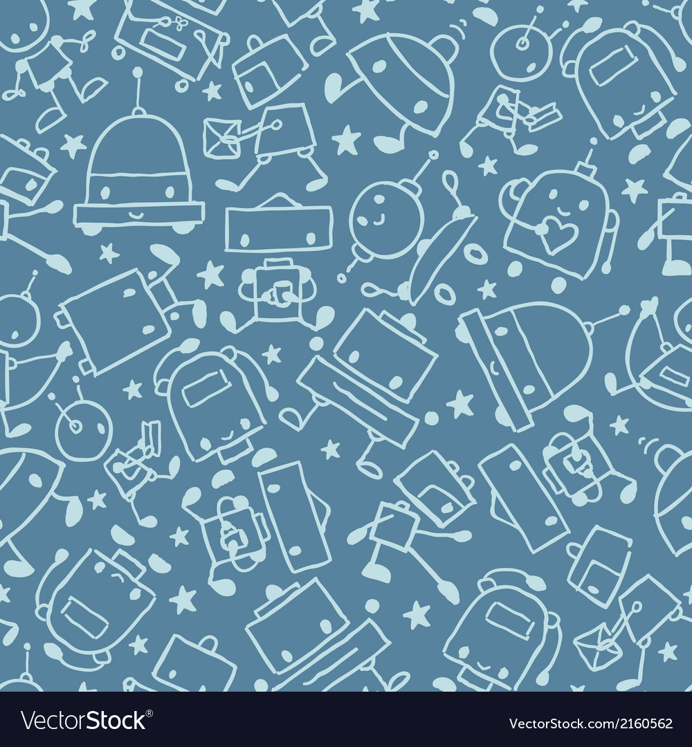 Gray Doodle Robots Seamless Pattern Background Vector Image