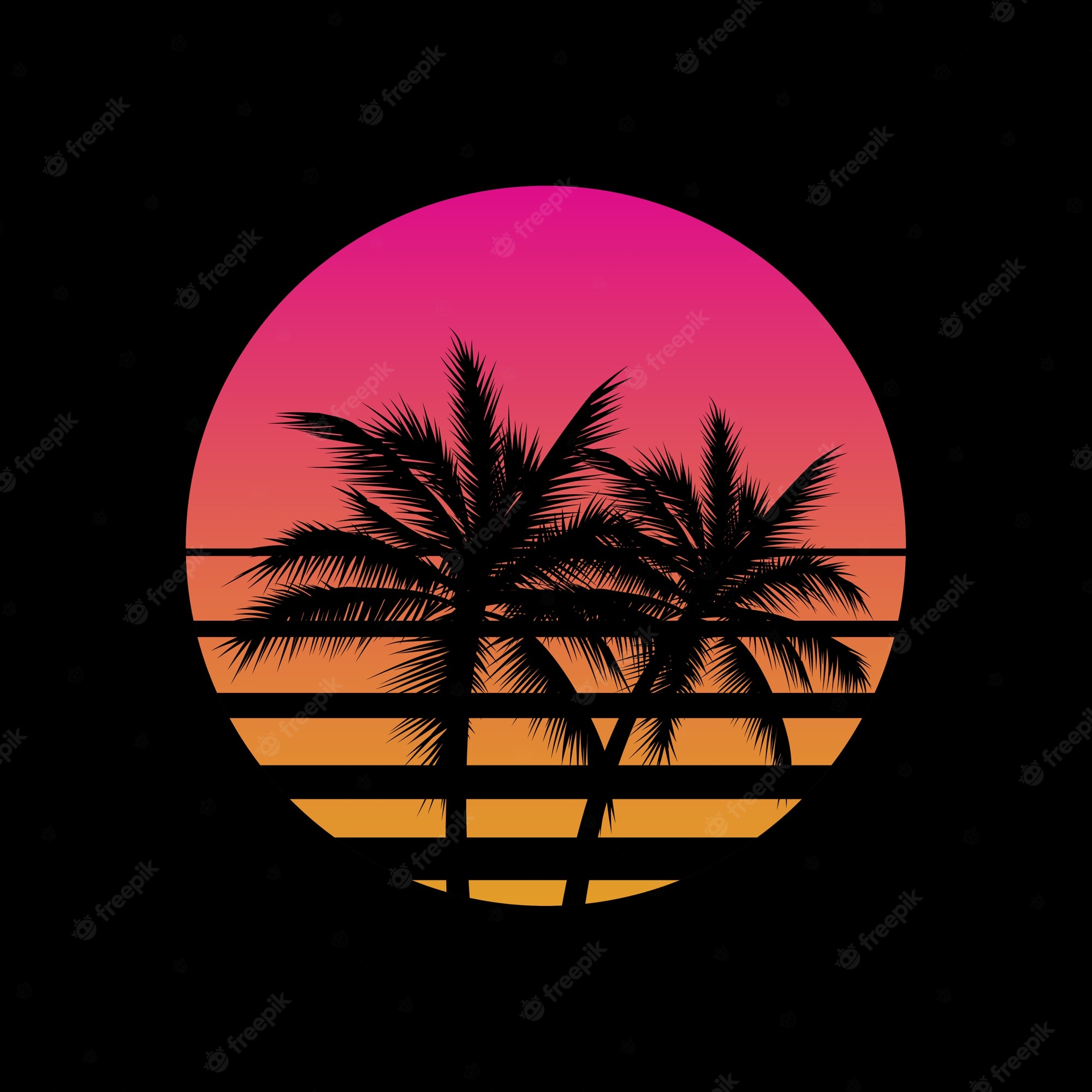 Premium Vector Vintage Styled Sunset With Palm Trees Silhouettes