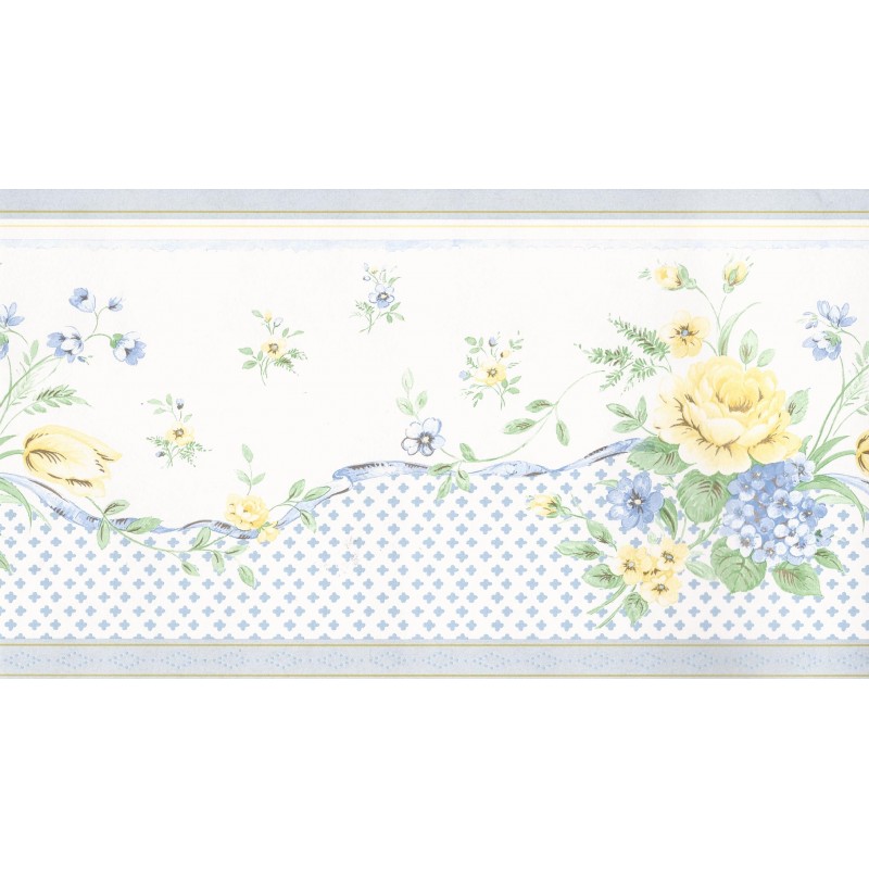 Blue White Wallpaper Border / White Blue Ribbons Floral Wallpaper ...