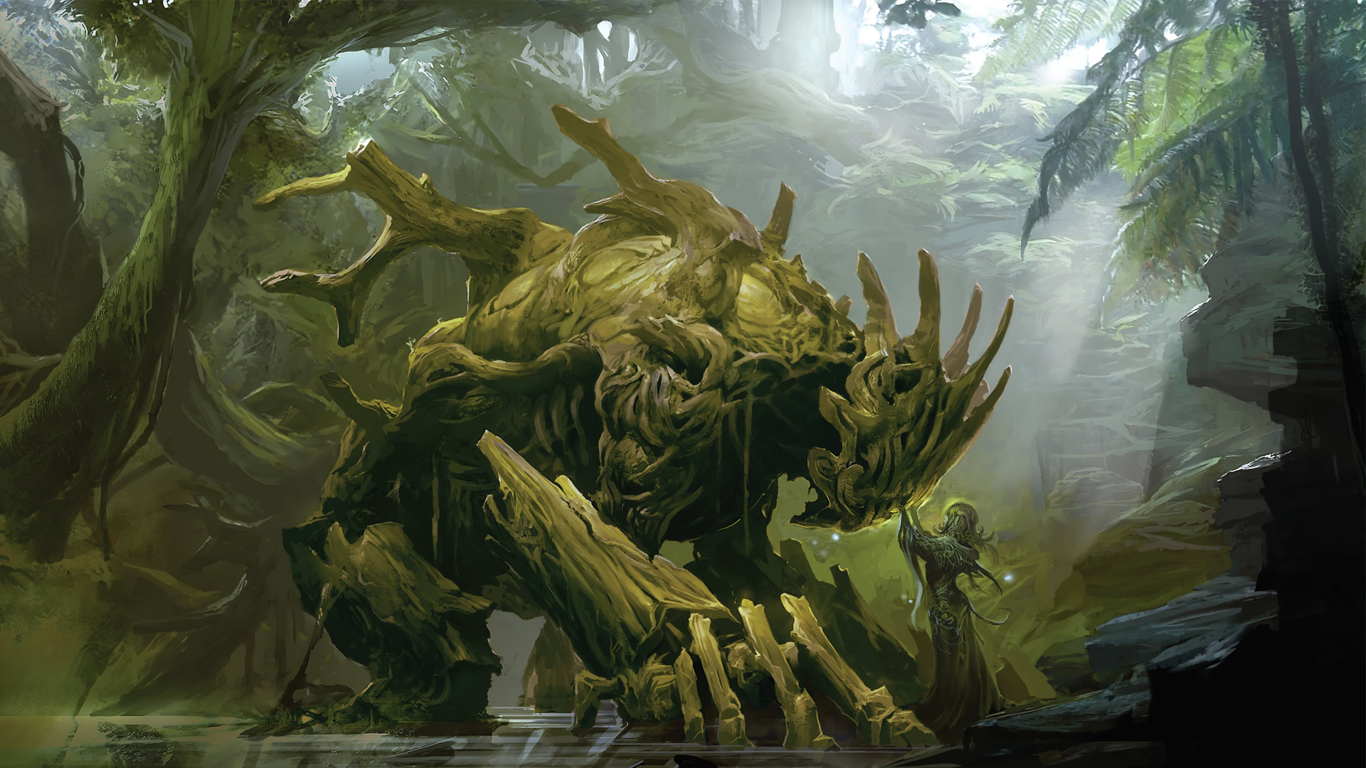 Sylvari In The Grove With Woodland Creature Action Games Wallpaper