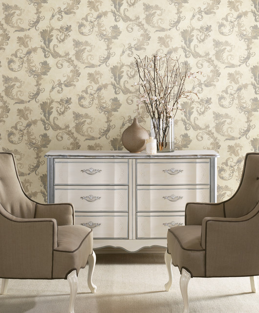 Pretty Wallpaper   Traditional   Living Room   other metro   by