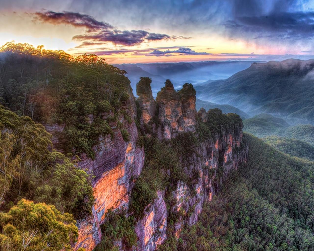 HDr Photography Three Sisters Blue Cliffs Wallpaper