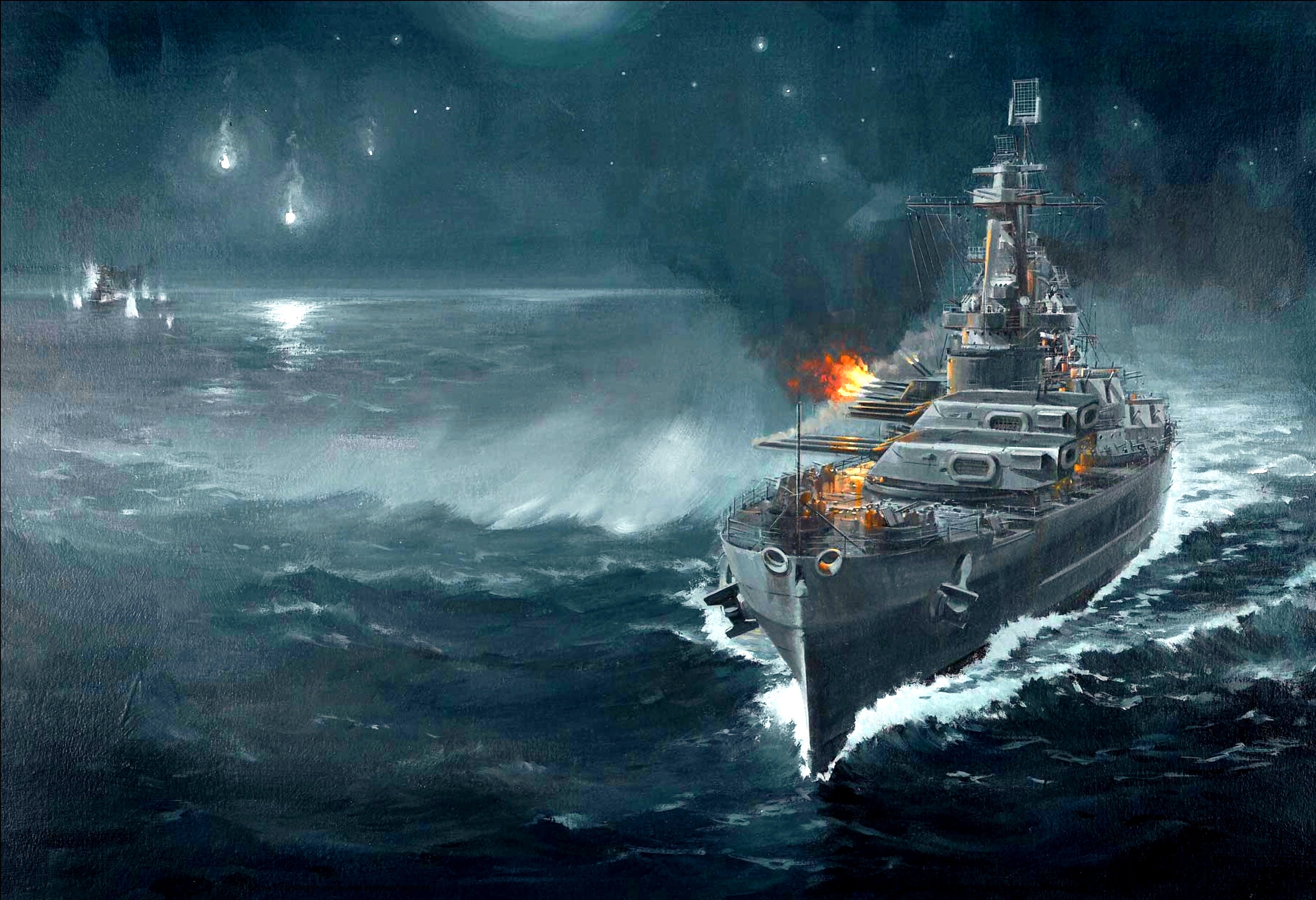 Battleship war battle ship boat military art painting