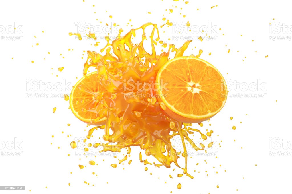 Explosion Orange Juice Liquid With Fruit On White