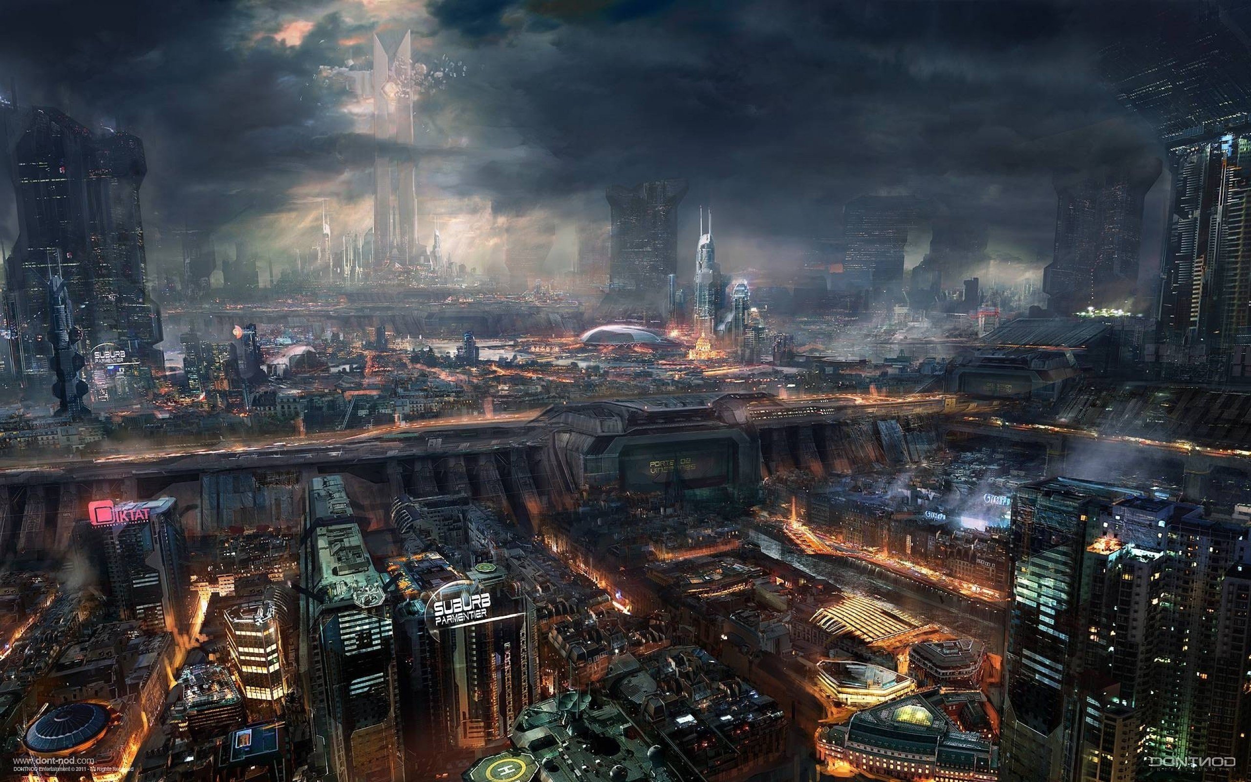 Futuristic City Cyberpunk Skyscrapers Dark Industrial   Sci 2560x1600
