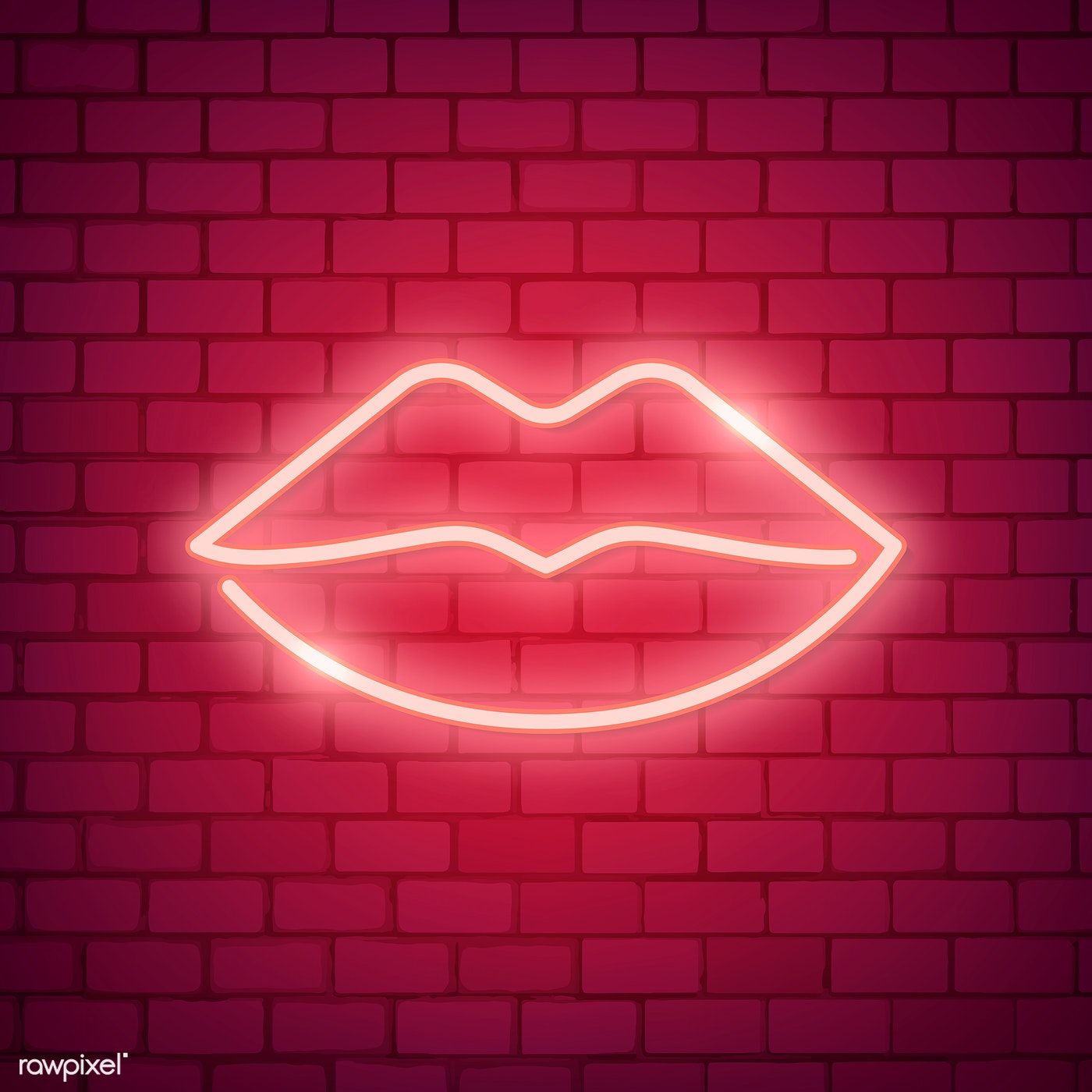 Neon Light Kiss Sign On Red Background Image By Rawpixel