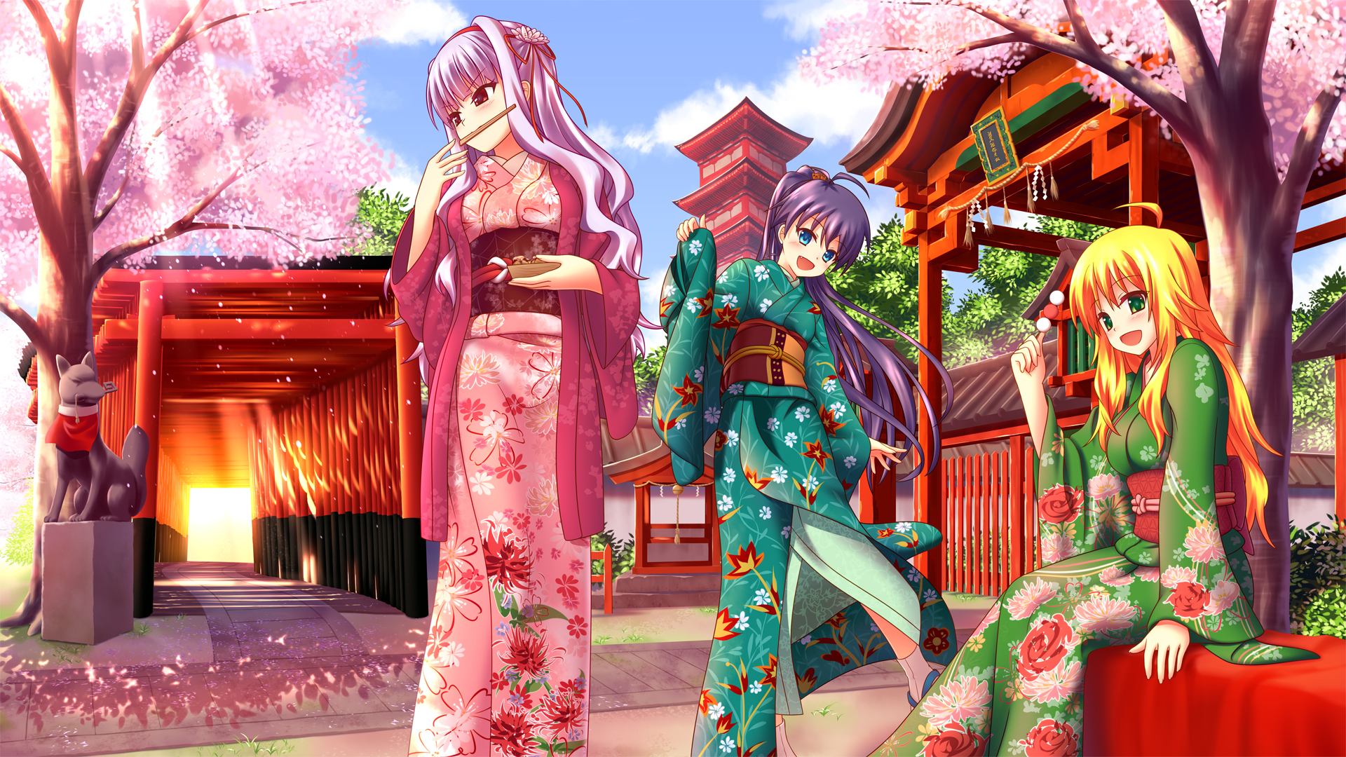HD Kimono Sakura Gates Anime Girl Wallpaper