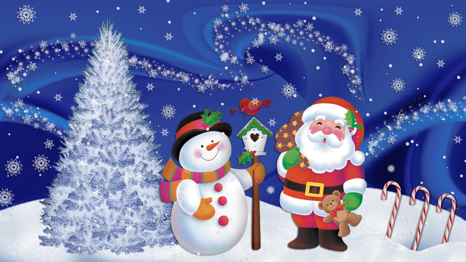 Christmas Wallpaper Santa Claus And Snowman