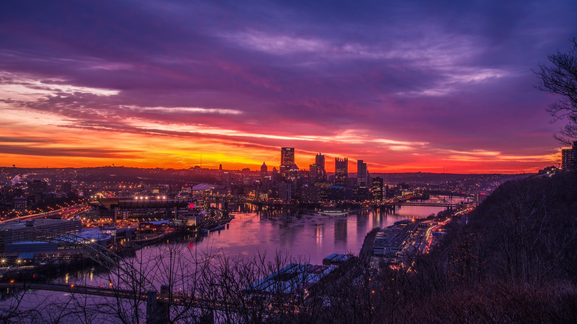 Cityscape Sunset Pittsburgh Wallpaper