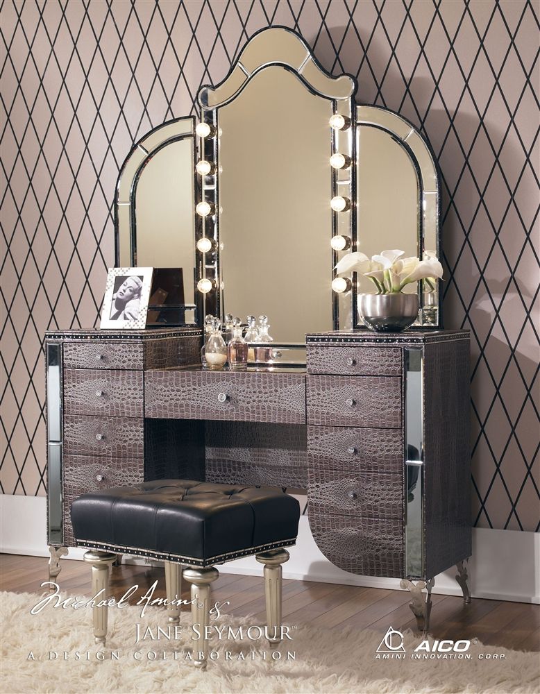 Image Of Hollywood Style Vanity Table Sets With Lights