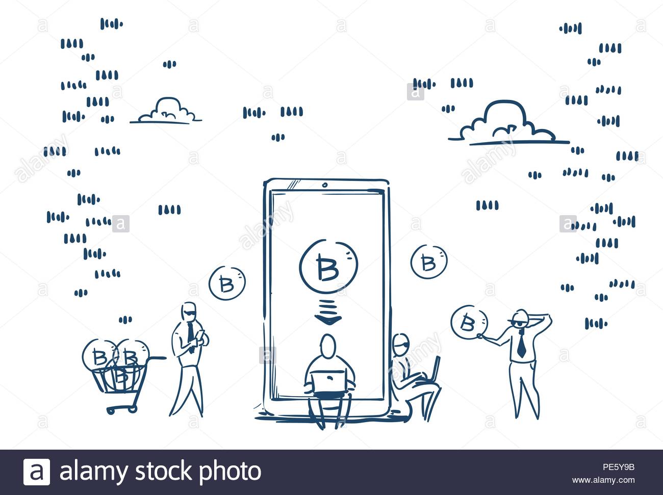 Bitcoin Mobile Application Business People Mining Online