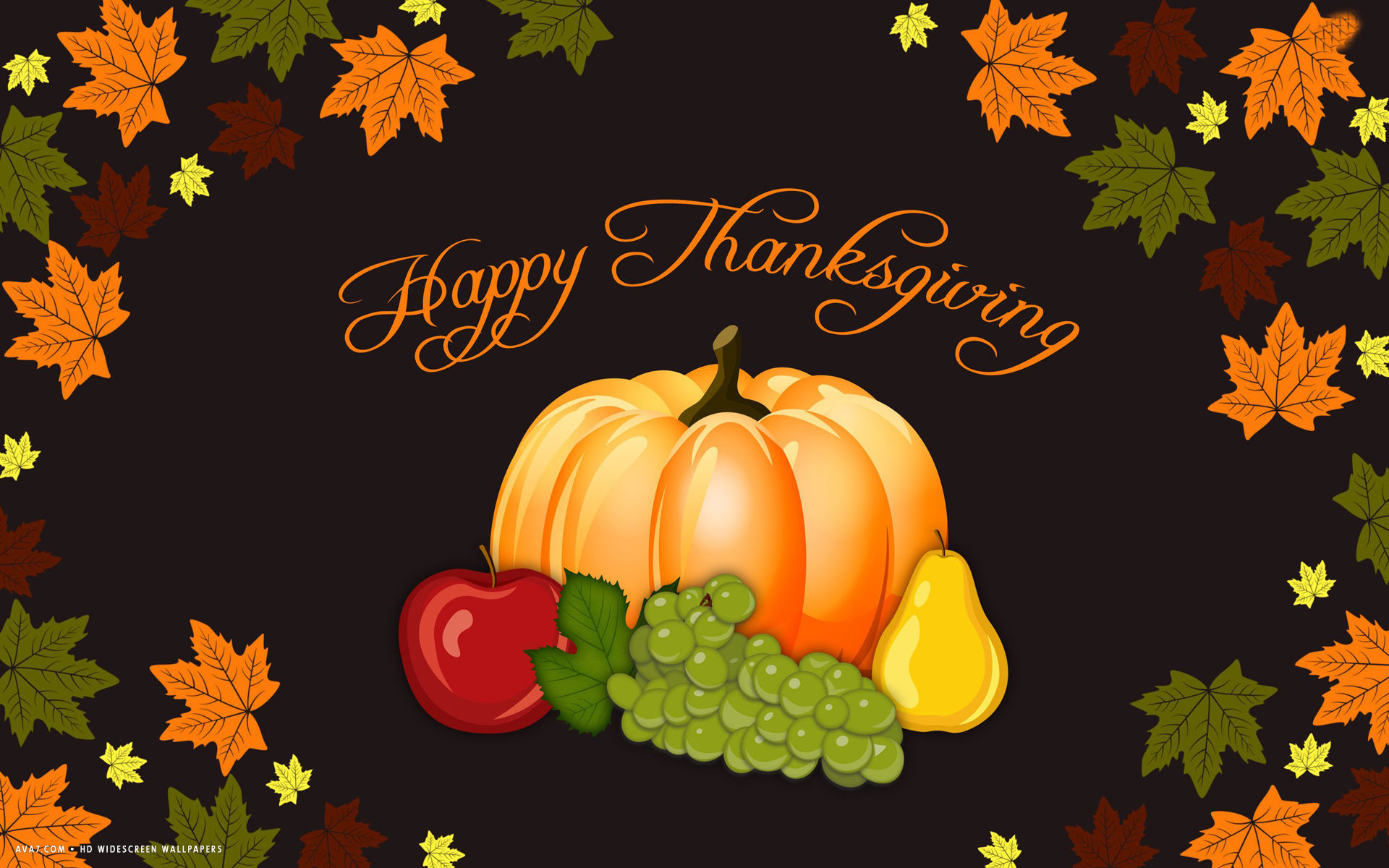 Happy Thanksgiving Day Vector Art Pumpkin Autumn Leaves Holiday HD
