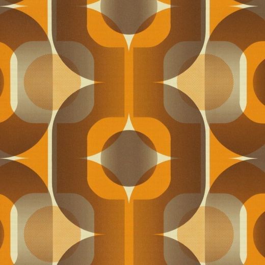 Geometric Orange Brown Cream Vintage Wallpaper