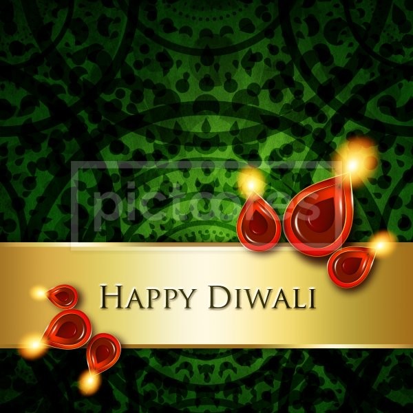 Oil Lamps With Diwali Greetings Over Green Background Pictoores