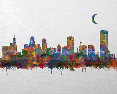 Buffalo New York City Skyline Watercolor Faux Paper