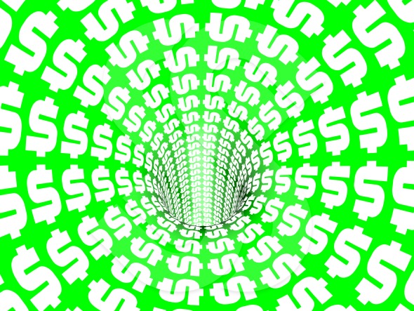 3d U S Dollar Signs Falling Into Bottomless Money Pit White Text On