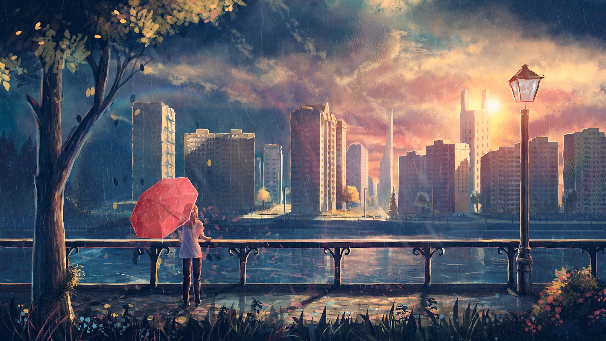 Premium Photo  A young girl a teenager looking out into the distance in  the rain with an umbrella anime style bad mood depression and despondency  ai generation