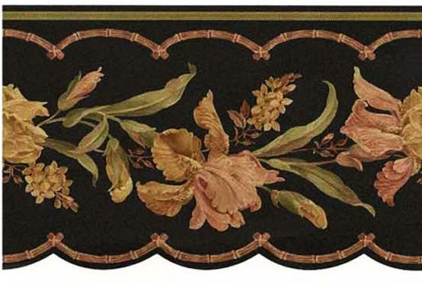 Iris Floral Copper Gold Satin Metallic Wallpaper Border