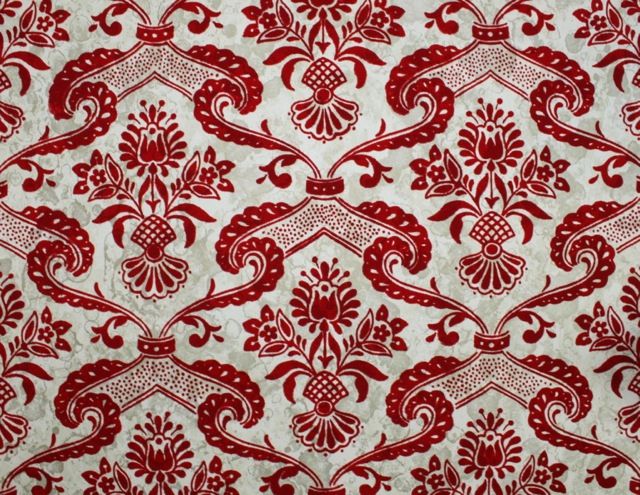 Vintage Flocked Wallpaper Red Damask Wallcoverings