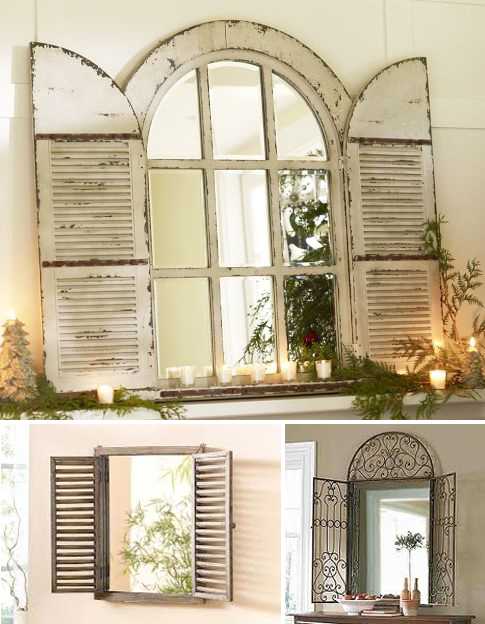 Wooden And Metal Window Mirrors Frames With Shutters
