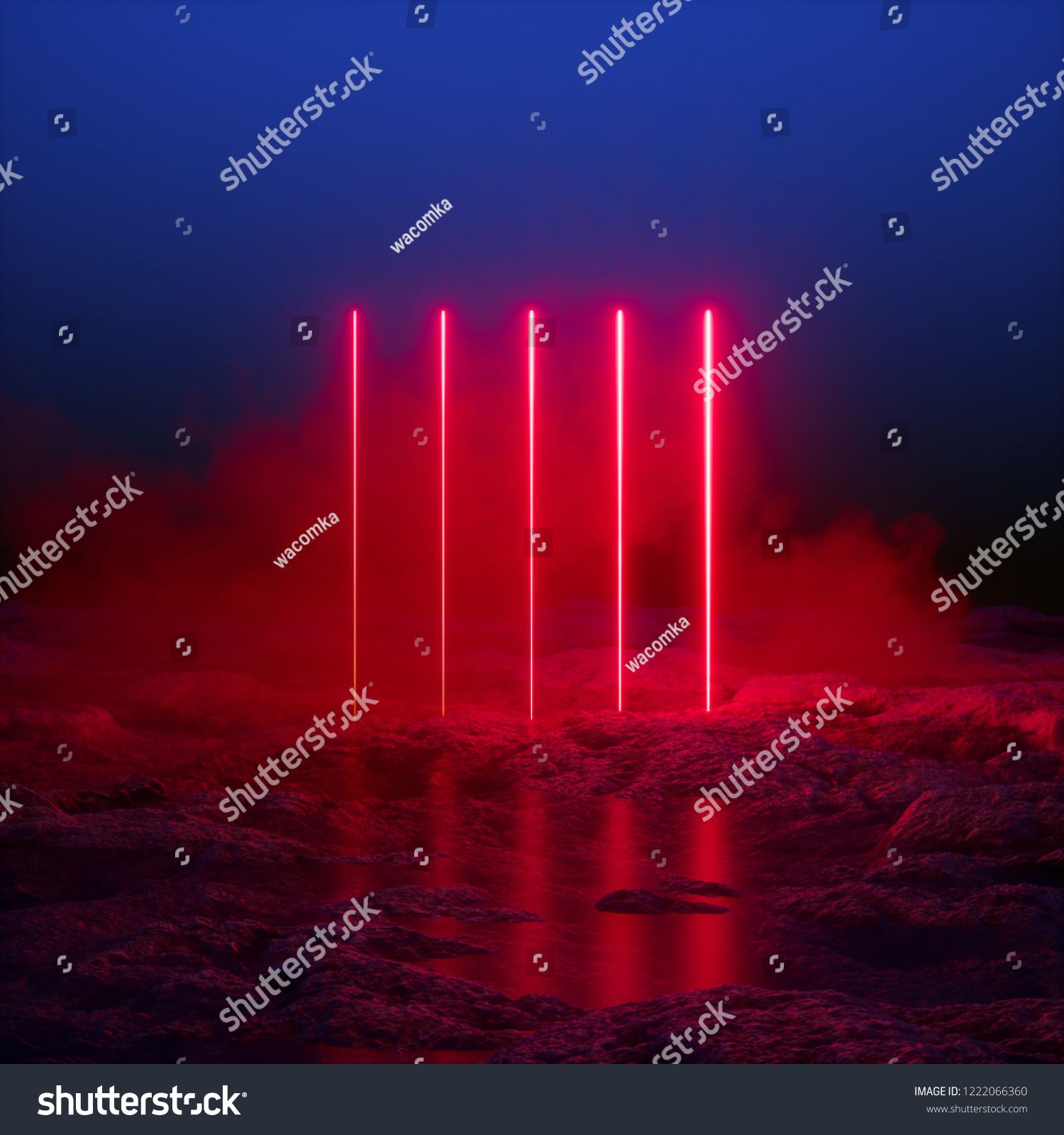 3d Render Glowing Vertical Lines Red Neon Lights Abstract