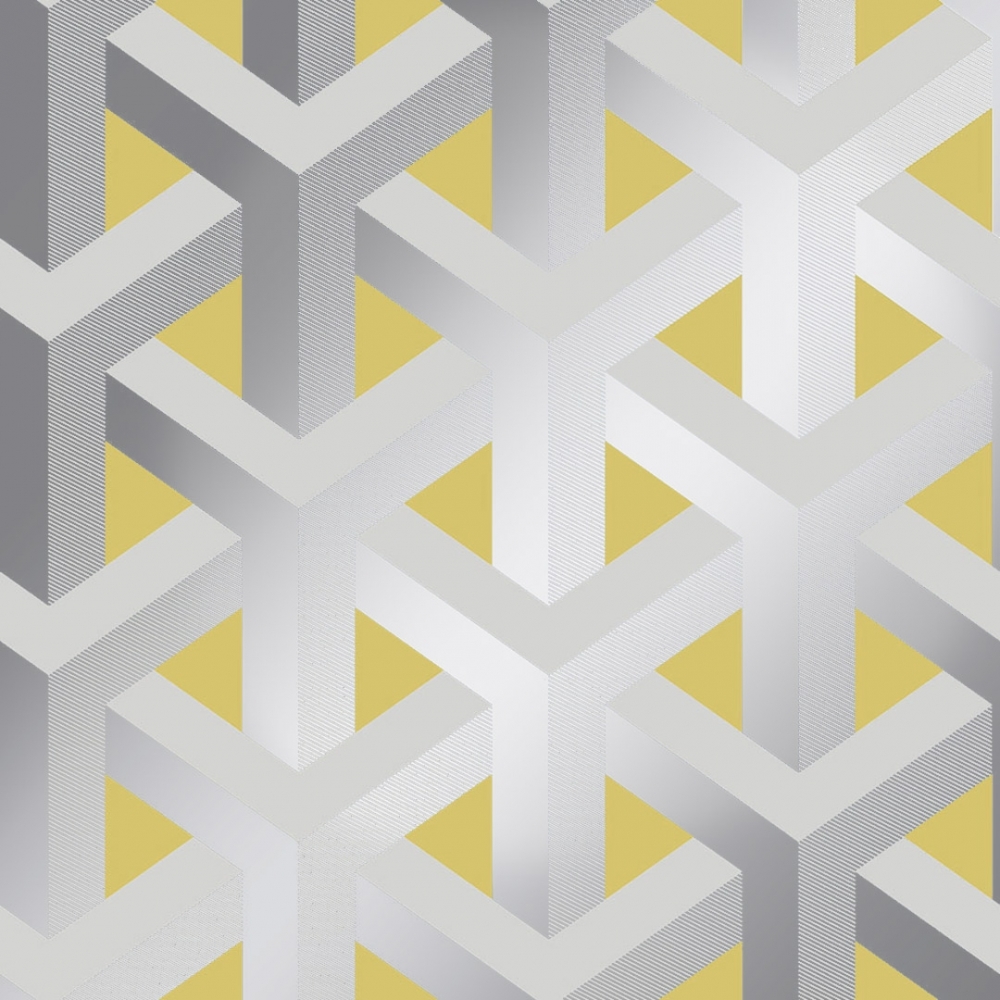 Structure Geometric wallpaper in grey yellow I Love Wallpaper