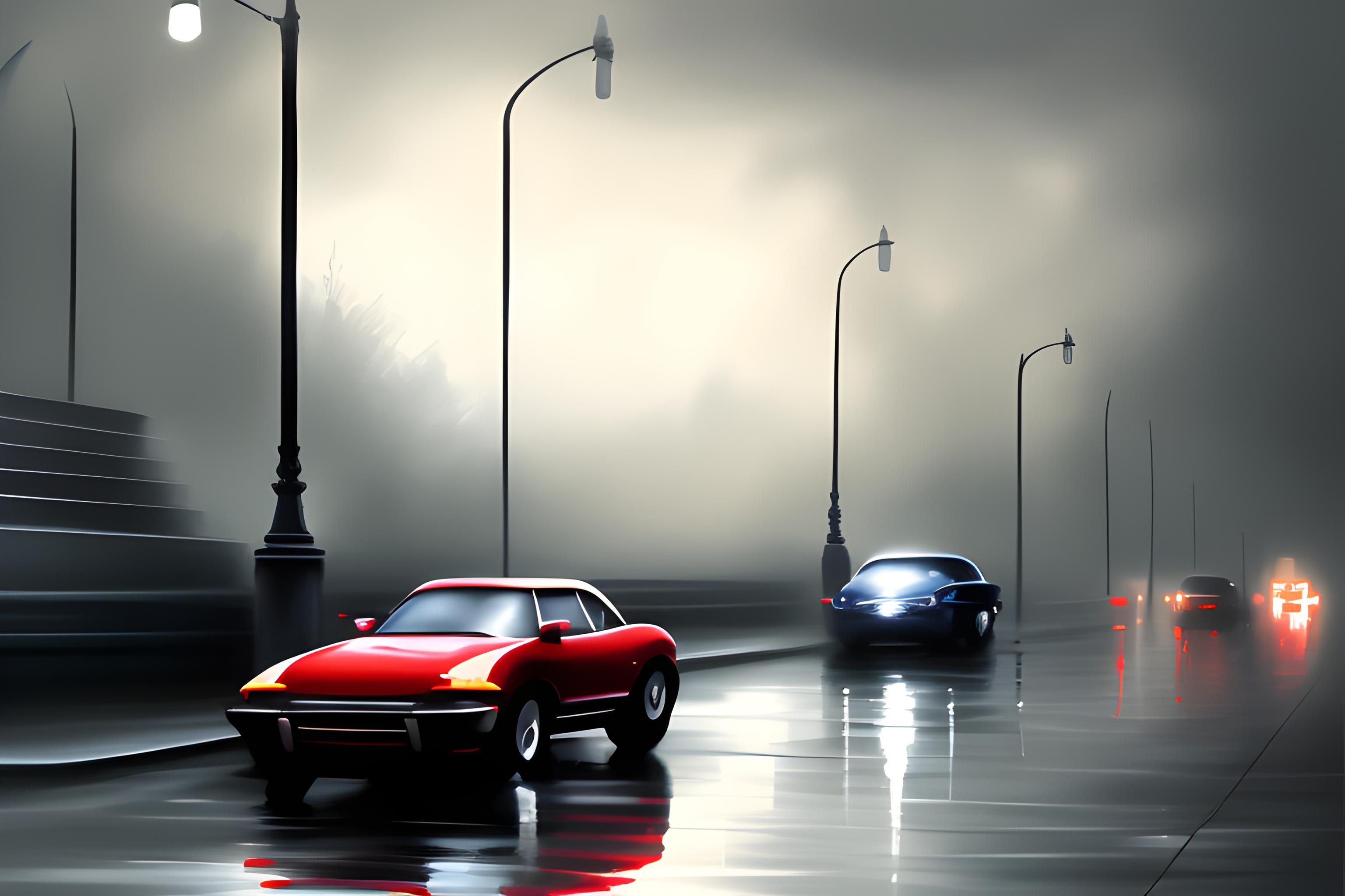 Cars In The Rain Oil Painting Dark Wallpaper Ai