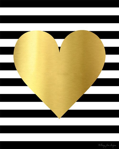 Gold Heart Black And White Stripes Printable Art Inspirational Happy