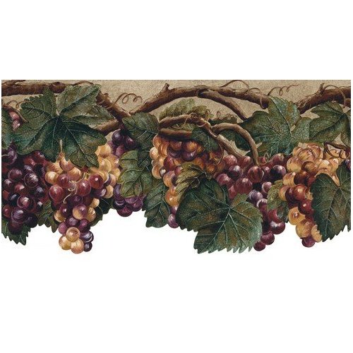 Wallpaper Border Tuscan Grape Leaves Purple Grapes