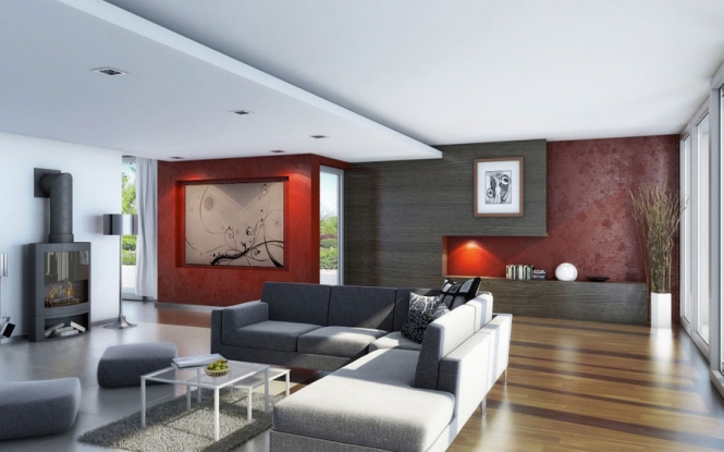 Living room wood flooring with red wallpaper decor awesome living