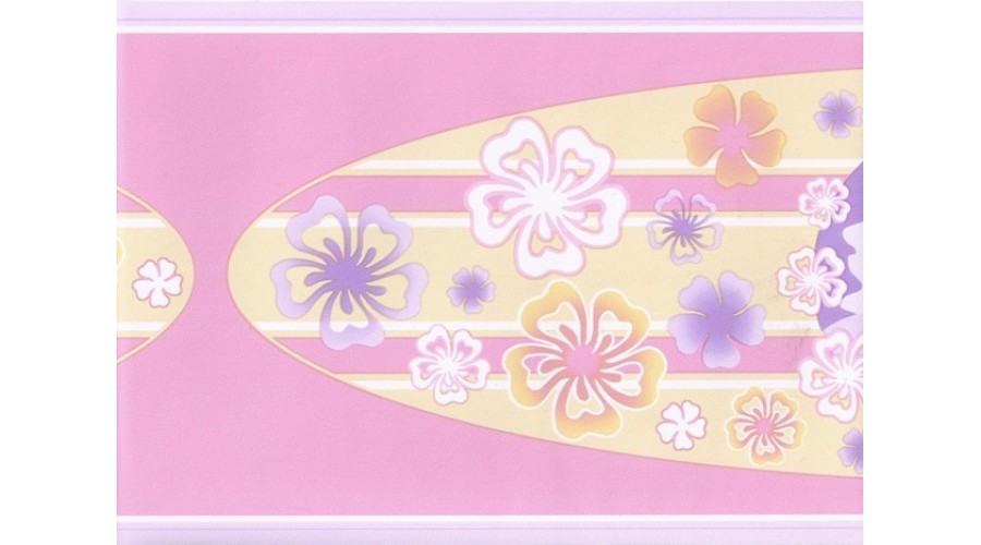 Home Purple Pink Hawaiian Surf Board Wallpaper Border