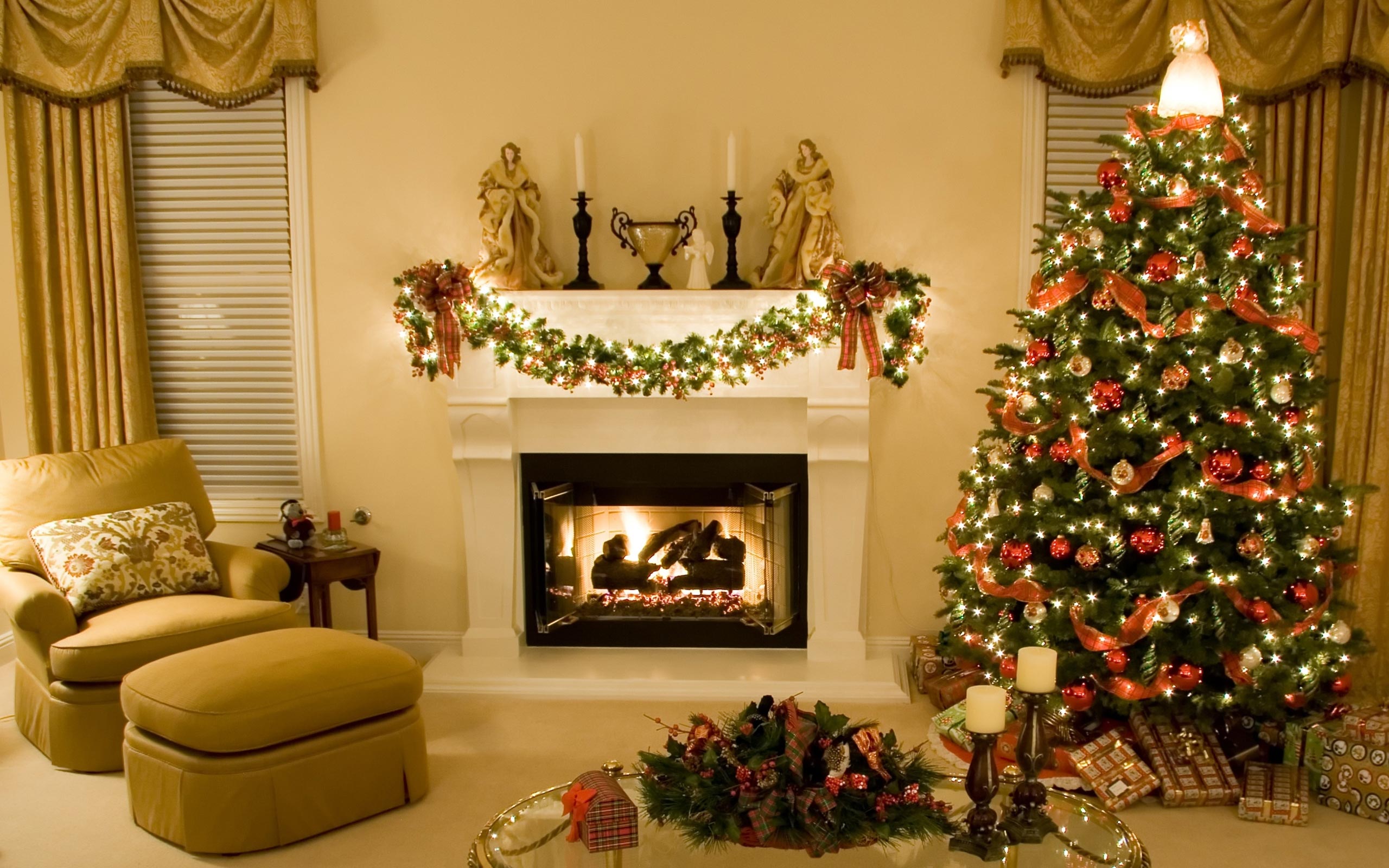 Modern Christmas Home Fireplace Tree Gifts HD