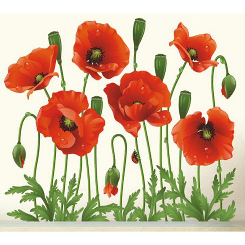 Big Discount Red Poppy Removable Wall Decals Home Decor Art Flower