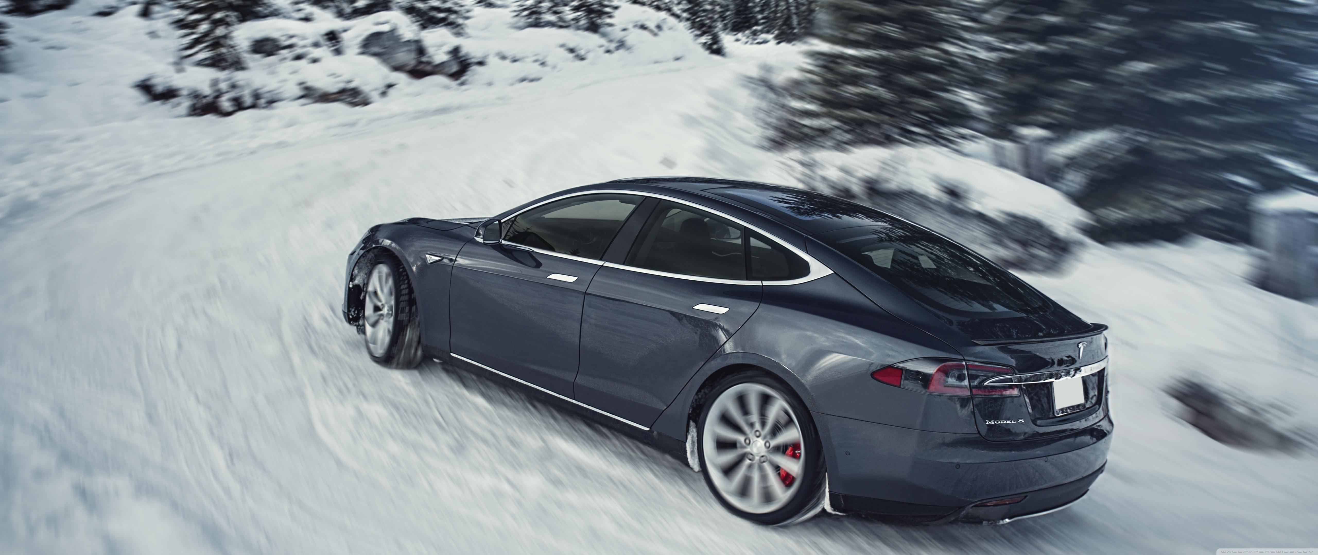 Tesla Model S Electric Car Grey Winter Ultra HD Desktop